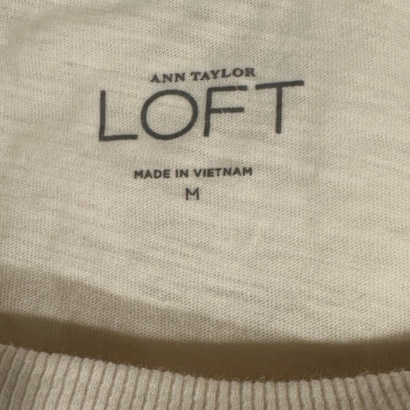 Loft Women’s Medium Ivory Lace Crochet Front 3/4 Sleeve Pullover Top Boho Casual - Picture 9 of 9